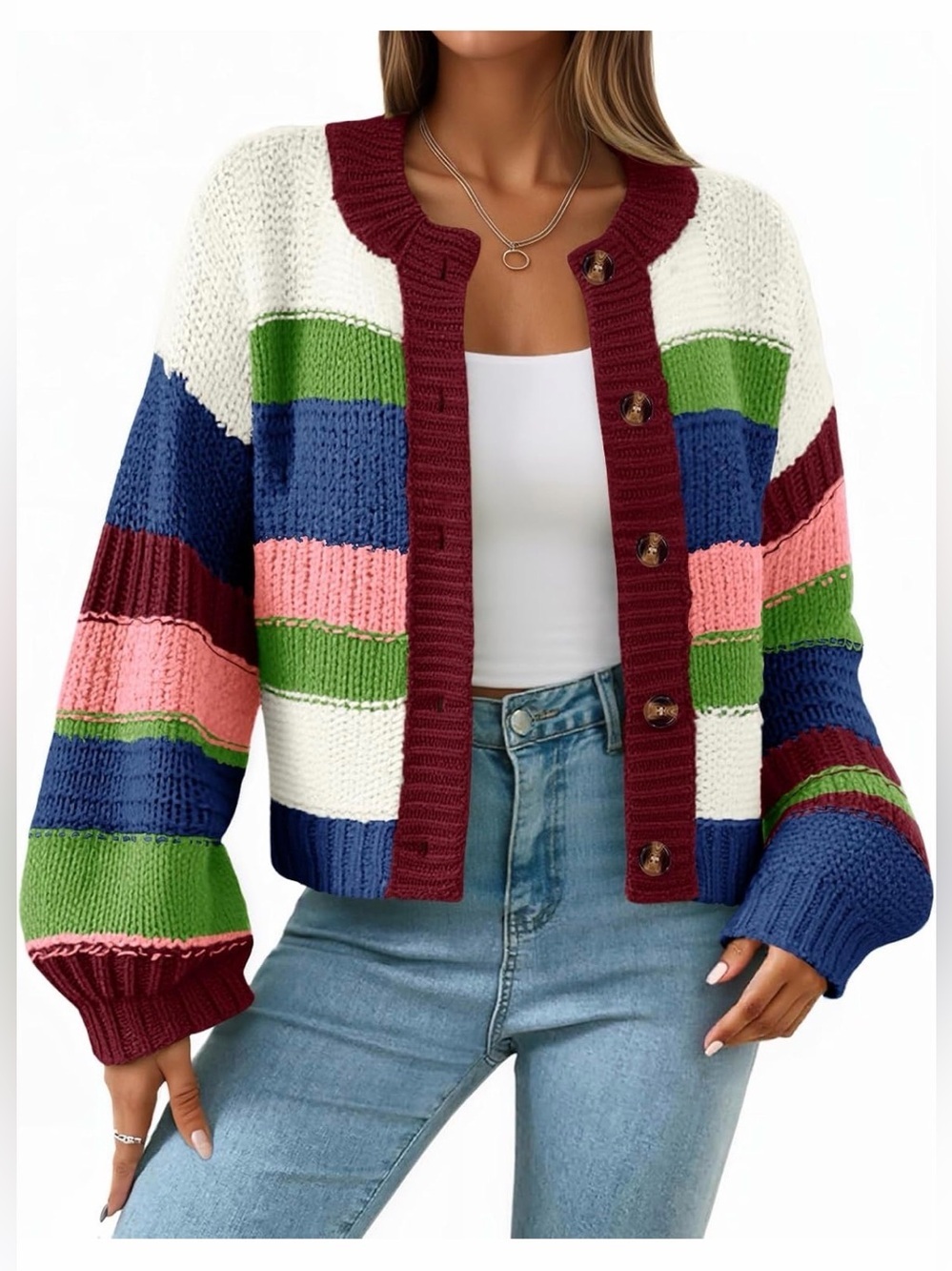 🆕Colorblock Knit Button-Up Cardigan Sweater - Picture 1 of 3